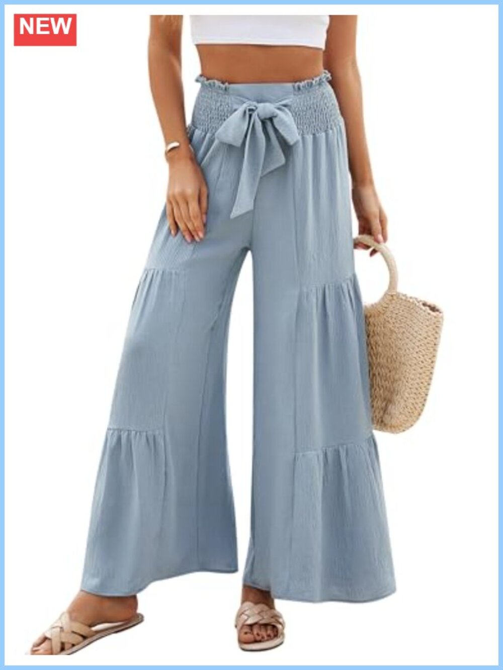 Women's Casual Wide Leg Palazzo Pants High Waisted Drawstring Pleated Lounge